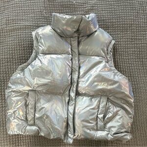 Women's Shiny Silver Puffer Vest